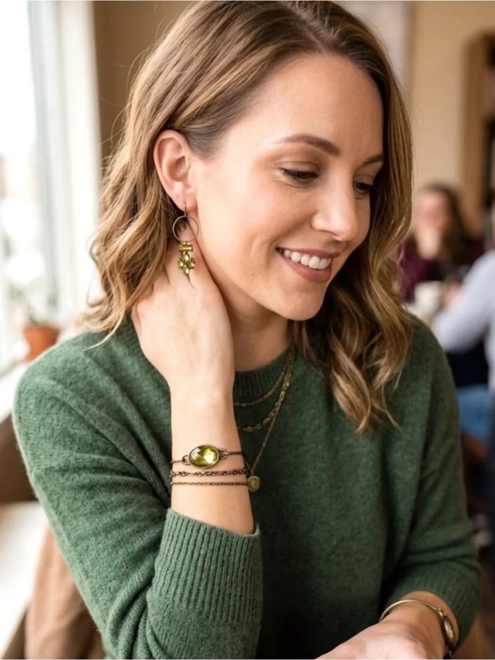 Plunder Olive-Green Crystal Hoop Earrings & Bracelet Set